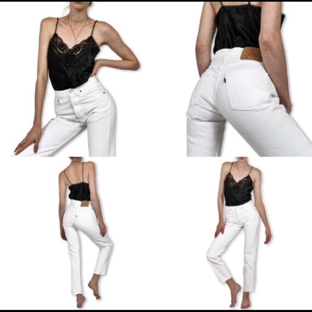 SOLD🌹Vtg 501 White Slim Fit Straight Leg Levis🌹 - Picture 2 of 5